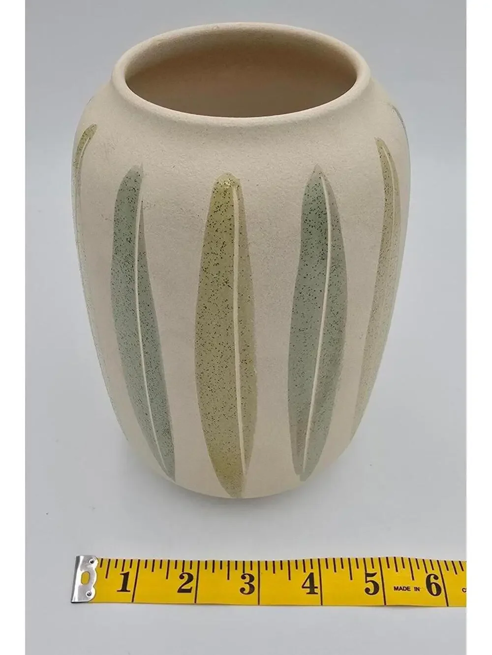 Vintage Scheurich Ceramic Green Leaf/Feather Germany Vase - Stamped